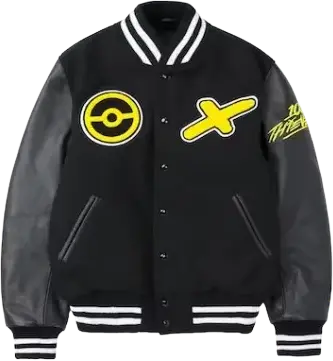 100 Thieves x PokÃ©mon Pikachu Golden Bear Varsity Jacket - Blac